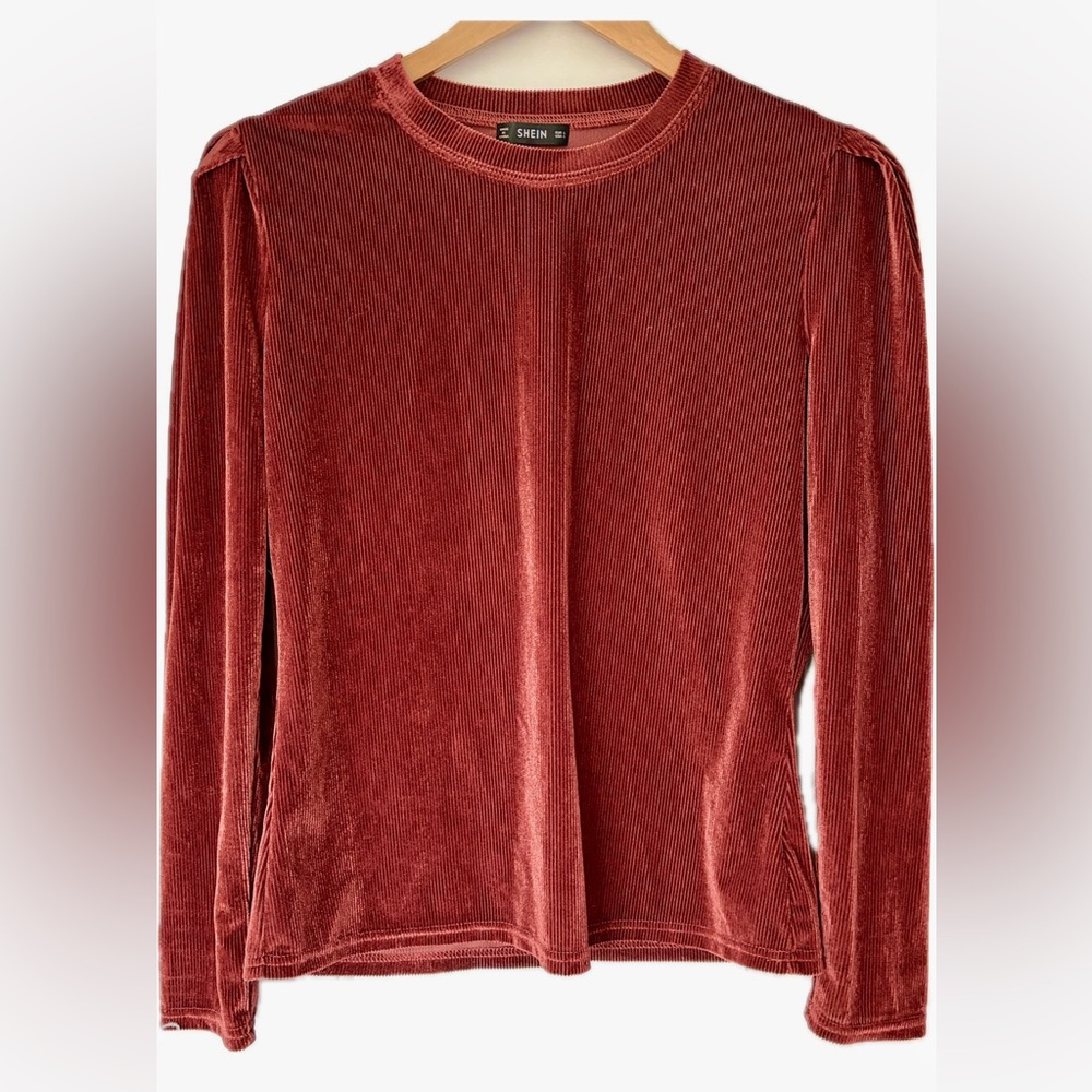 SHEIN Velvet Long Sleeve Top in Deep Rust
